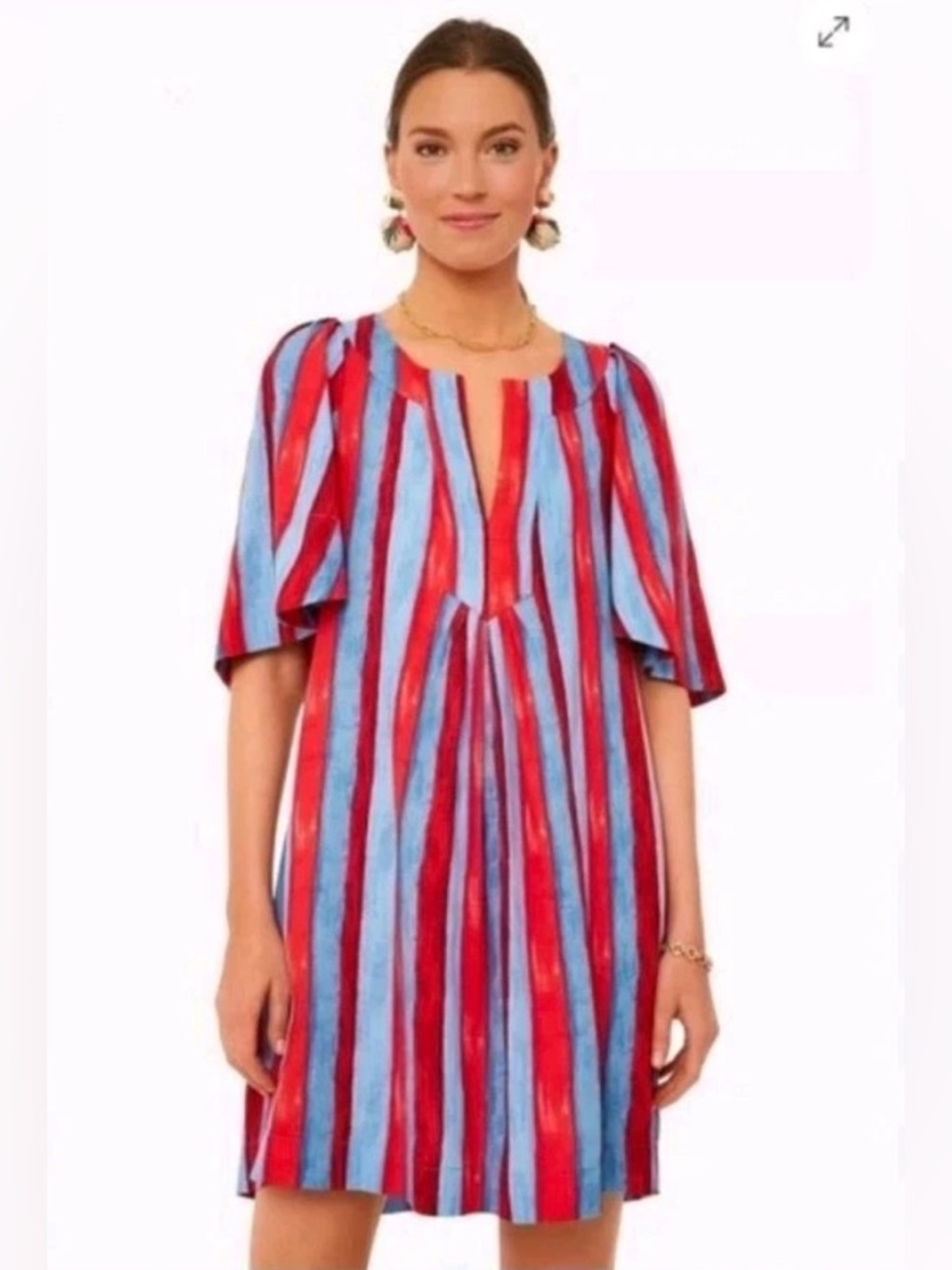 Pomander Place Striped Linen Blend Mini Dress S Coastal Flutter Sleeve Resort
